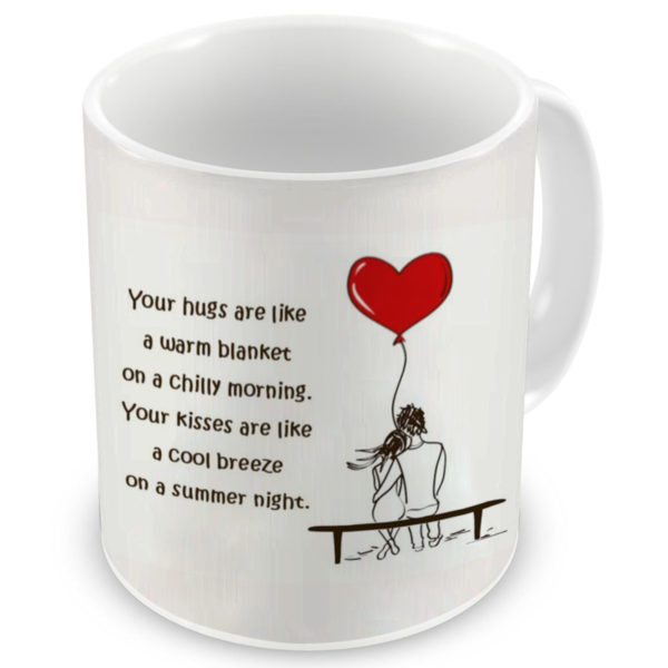 Romantic Cartoon Couple with Love Quote Printed Ceramic Coffee Mug :  